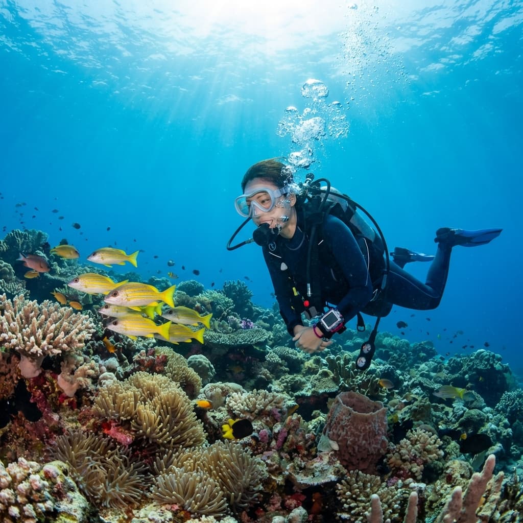 Japanese woman scuba diving